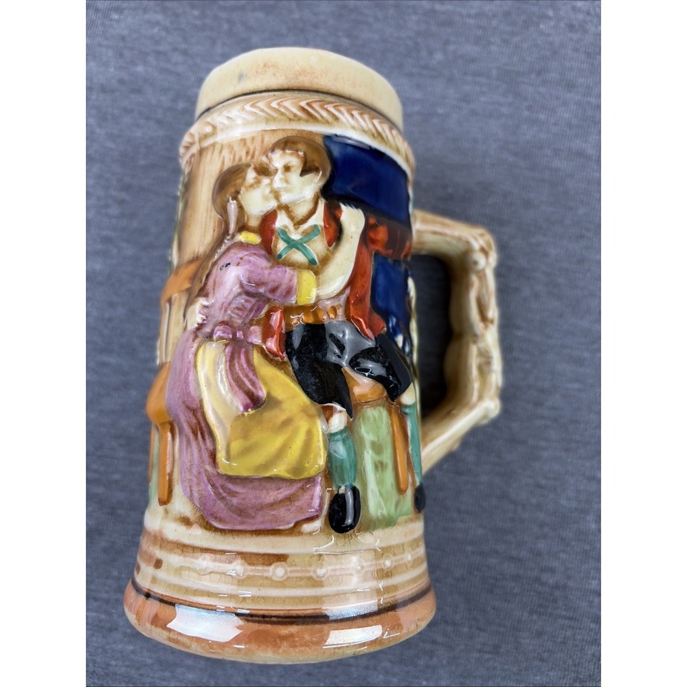 Vintage Ceramic Beer‎ Stein Japan 6in Tall Kissing Couple